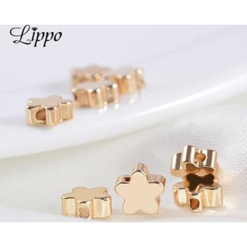 50pcs Design Beading Jewelry Findings 24K Gold Plum Blossom Bead Flower Space Bead Fit Fashion Jewelry Necklace Bracelet