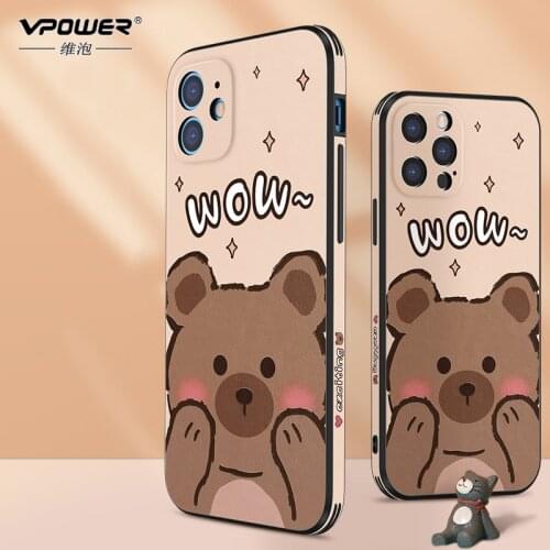 For Apple 12 phone case iphone12promax 11 leather texture 12PRO all-inclusive lens side pattern anti-fall net red bear case