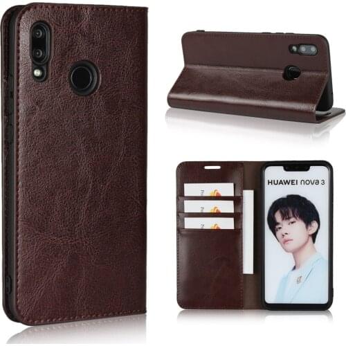 For Huawei nova 3 Case 6.3" 100% Natural Genuine Leather Skin Phone Case On For Huawei nova3 Flip Wallet Book Cover