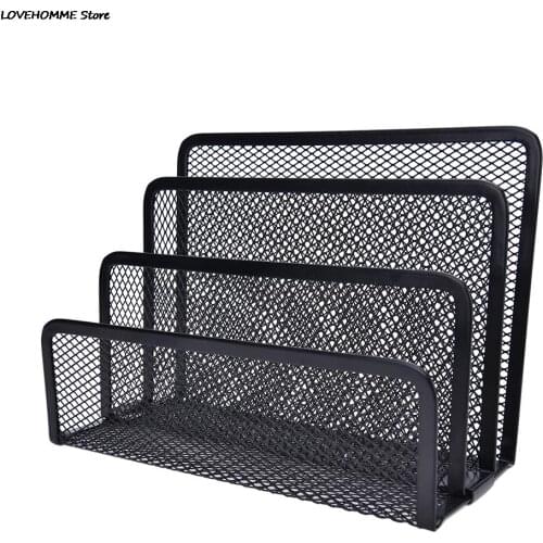 1PCS Black Office Supplies Wire Three Letter File For Mat Books Notepad Holder For School Home Office Desk Decor Stationery