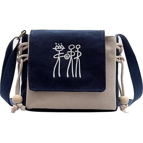 Ladies bags 2020 new canvas small square bag retro fashion simple casual small bag shoulder diagonal print bag female bag