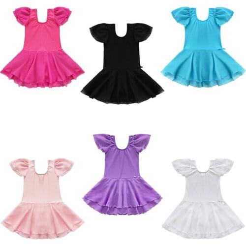 Kids Girls Ballet Leotard Dress Gymnastics Leotard Dance Costume Short Sleeve Ballet Dress Bailarina Dancewear For Girls Dancing