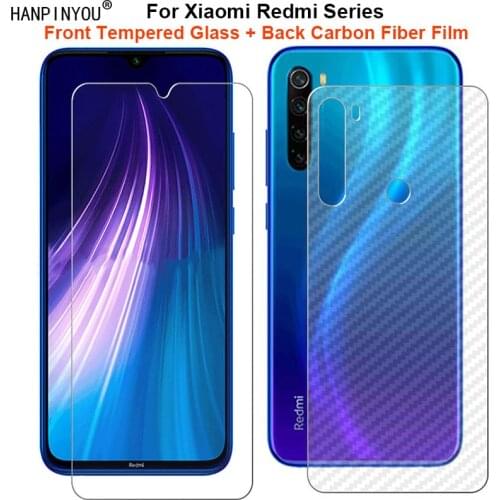 For Xiaomi Redmi Note 8 8T 8A 7 7s 7A K30 K20 Pro Poco X2 1 Set = Soft Back Carbon Fiber Film + Tempered Glass Screen Protector
