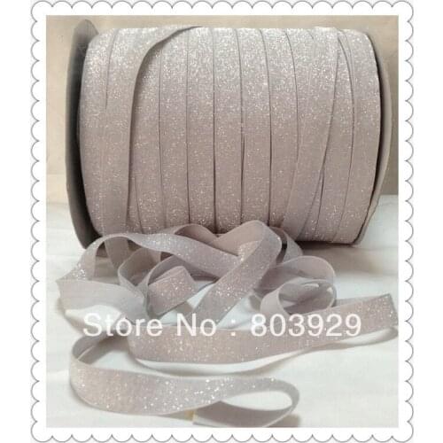 Stretch Metallic Headband Ribbon Light Silver Sparkle Ribbon 3/8" Elastic Frosted Glitter Velvet Ribbon