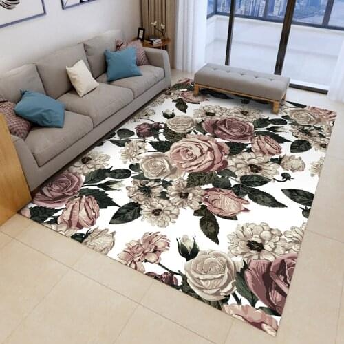Flannel Rose Flower Carpet Wedding Carpet Anti-slip Living Room Carpet Large Girl Room Mat Household Fashion 3D Printing Carpet