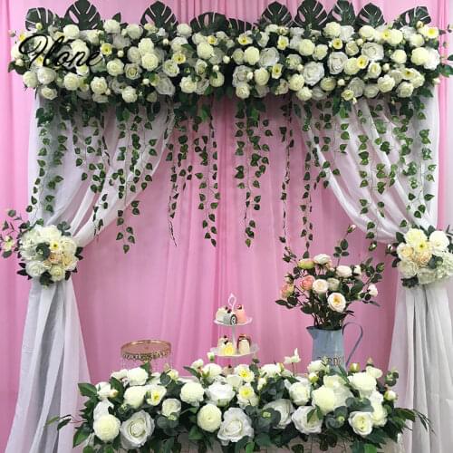 Flone Artificial Flowers Wedding Gazebo Floral Arrangement Decoration Baby Shower Party Turtle Leaf White Flower Background