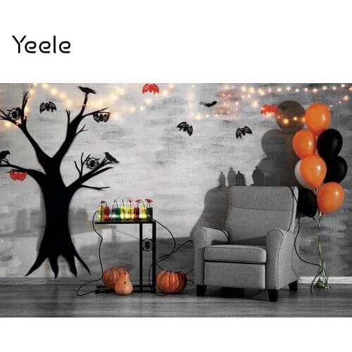 Yeele Halloween Backdrop Photophone Sofa Pumpkin Balloon Indoor Scene Grey Planks Background Photography Photo Studio Photocall