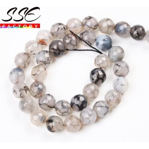 Faceted Black Dragon Vein Agates Beads Natural Stone Beads 15"Strand 6/8/10/12/14mm For Jewelry Making DIY Bracelet Necklace