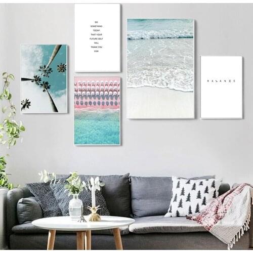 Coconut Palm Tree Pink Beach Sea Umbrella Wall Art Canvas Painting Nordic Posters And Prints Wall Pictures For Living Room Decor