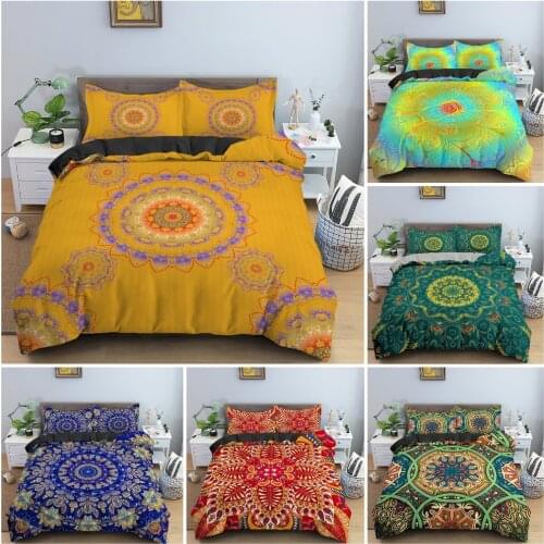 Ethnic Mandala Pattern Bedding Set Quilt Cover 3D Flowers Duvet Cover King Twin Size Bedclothes Bohemian Style Bed Decor 2/3PCS