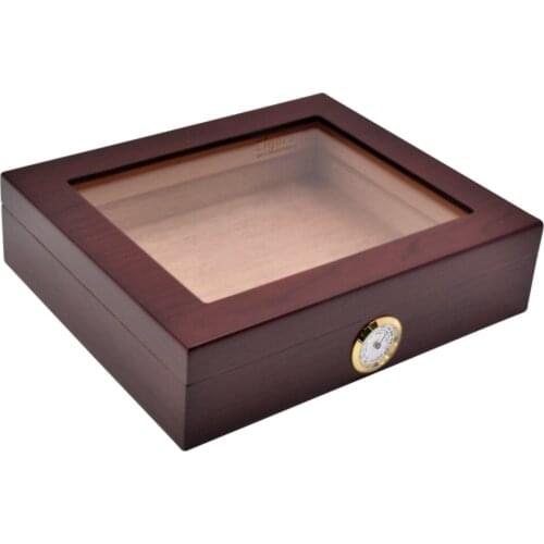 Cigar Storage Box with Humidifier Hygrometer, 25 Cigars Cedar Wood Lined Cabinet, Glass Top Portable Handmade Cigar Box