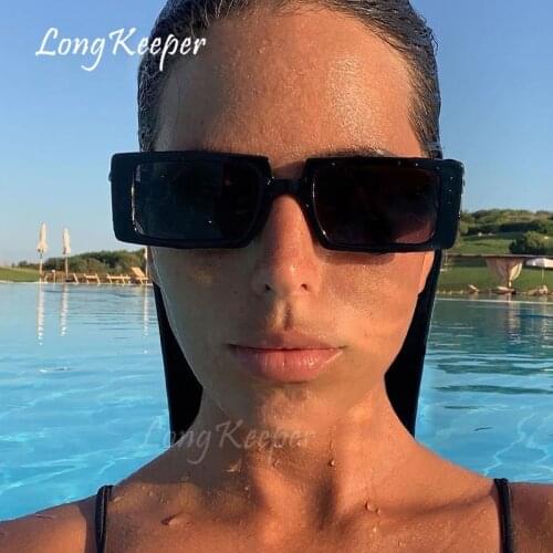 2020 Brand Design Rectangle Sunglasses Trendy Black Green Glasses Female Narrow Thick Frame Fashion Sun Glasses Shades for Women