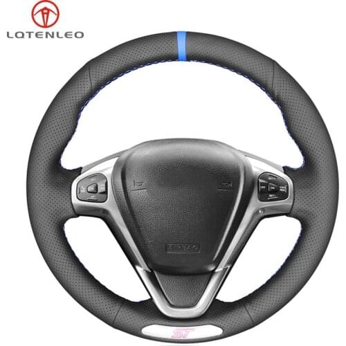 LQTENLEO Black Artificial Leather Hand-stitched Car Steering Wheel Cover For Ford Fiesta ST 2012 2013 2014 2015 2016 2017 2018
