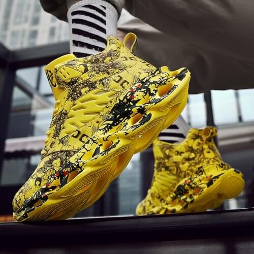 Fashion Mens Hip Hop Street Dance Shoes Graffiti High Top Chunky Sneakers Autumn Summer Casual Mesh Shoes Boys Zapatos Hombre
