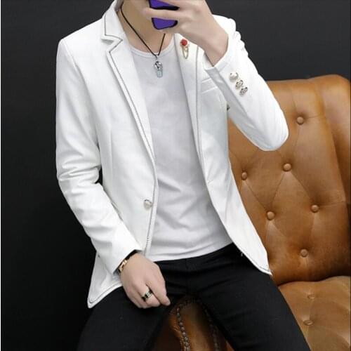 Mens Leather Jacket 2021 New White Leather Coat Men Outerwear Short Slim Spring And Autumn Motorcycle Leather Clothing Male