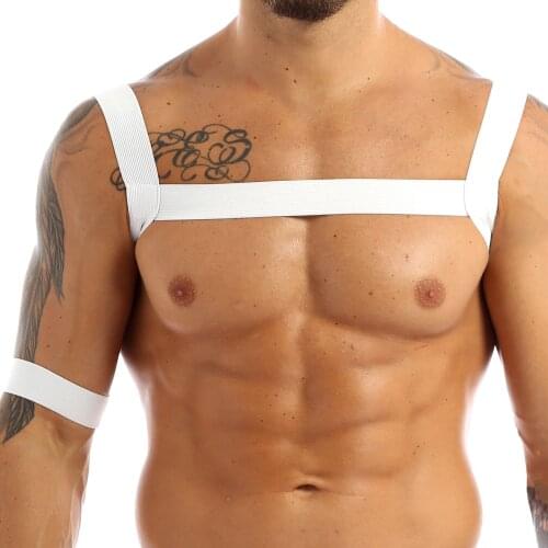 Mens Body Chest Harness Belt Lingerie High Elastic Shoulder Muscle Support Brace with Arm Band for Night Club Party Costumes