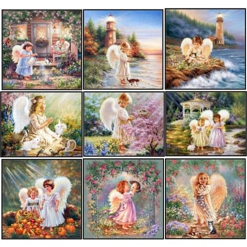 Little Girl Angels 2 - Counted Cross Stitch Kits - Handmade Needlework For Embroidery 14 ct Cross Stitch Sets DMC Color