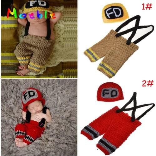 Newborn Boys Crochet Firefighters Photography Props Knitted Infant Boy Coming Home Outfit BABY Fireman Costume 0-3M MZS-15037