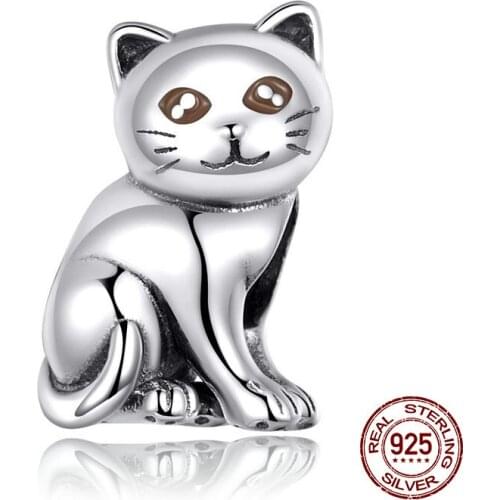 100% 925 sterling silver lovely kitty charm fit Pandora original beads bracelet DIY jewelry making gift