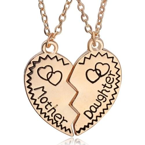 Mother Daughter Necklace Broken Heart Two Parts Silver Plated Heart Pendant Necklace Fashion Jewelry Family Member Gift Mom