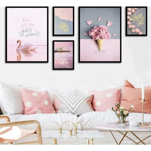 Pink Flowers Nordic Posters And Prints Wall Art Canvas Painting Wall Pictures For Living Room Decor