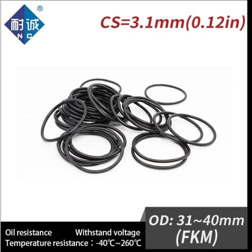 2PC/lot Rubber Ring Black FKM O ring Seals Thickness 3.1mm OD31/32/33/34/35/36/37/38/39/40mm Rubber O-Rings Fuel Washer