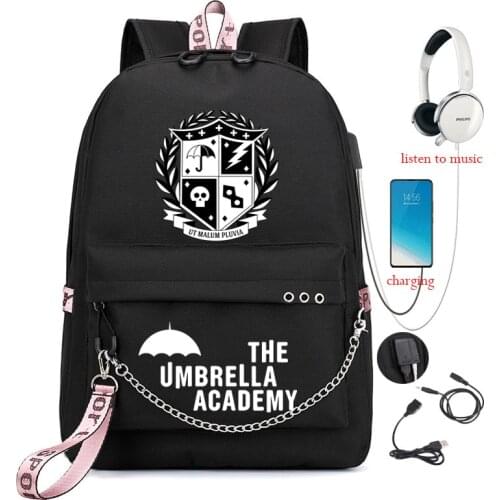 The Umbrella academy Boys Girls Backpack Teens Printing USB Schoolbag ladys bag MochilaS Waterpoof Backpacks girls gift
