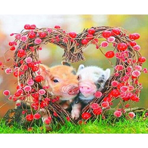 Diy Diamond Embroidery"love pigs"3D Diamond picture Square Rhinestone Full square Diamond Painting heart cross stitch gift K13