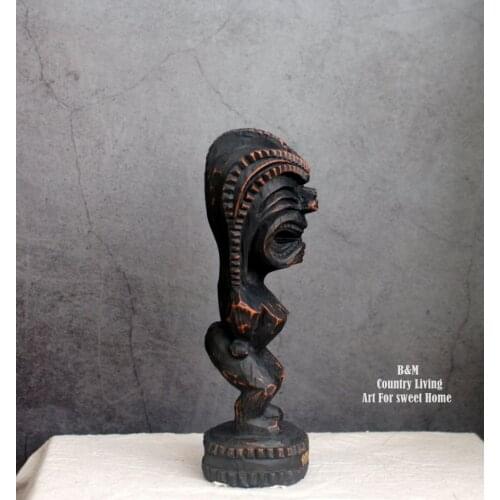 Vintage An imitation wood resin ornament of TIKI, the Owl ancient Hawaiian god of fortune small gift resin handicraft