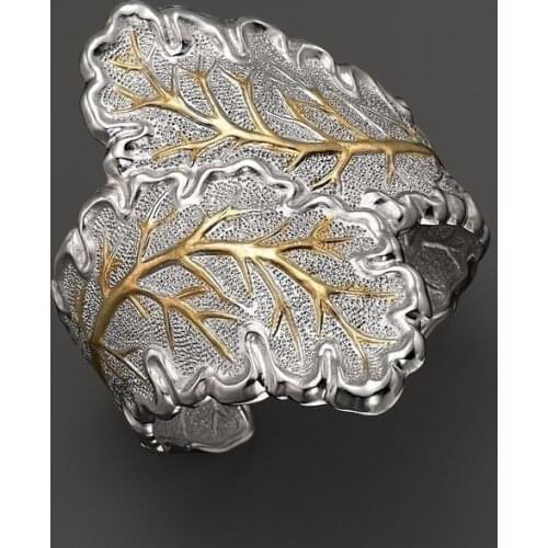 Vintage Engraving Golden Leaf Embossed Men and Women 925 Silver Ring Jewelry Elegant Party Essential Jewelry engagement ring