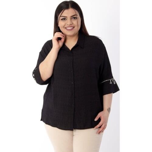 Hanezza Plus Size SLEEVE END STONE PROCESSING TEMPORARY SHED SHIRT