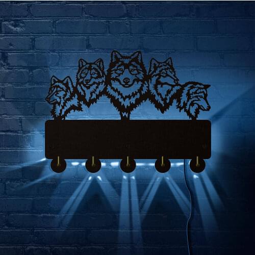Wolf Family LED Wall Hook Household Decor Hooks Wildlife Animals Multi-color Lighted Wall Coat Rack Keys Clothes Nature Hanger