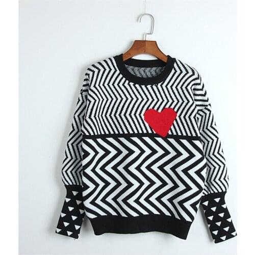 2021 Autumn Winter Women Sweaters Geometric Heart Pattern Long Sleeve Tops Lovely Pullovers Knitted Loose Jumper