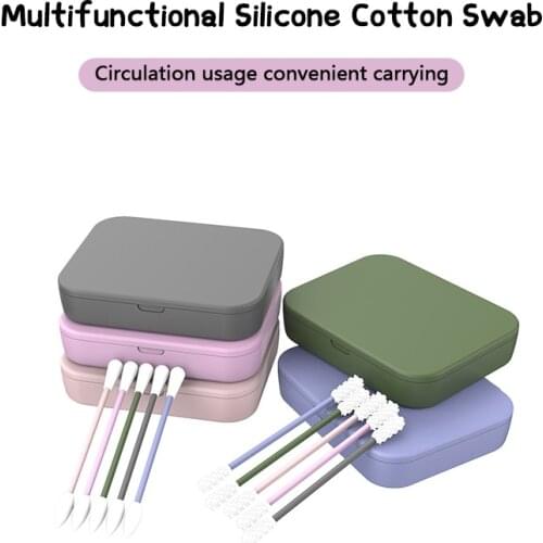 4PCS Reusable Cotton Swab Ear Cleaning Cosmetic Silicone Buds Swabs Double-headed Silicone Recycling Using A Cotton Ear Swabs