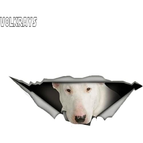Volkrays White Bull Terrier Car Sticker Torn Metal Decal Waterproof Cover Scratch Pet Dog Decoration Decal Vinyl,13cm*4cm