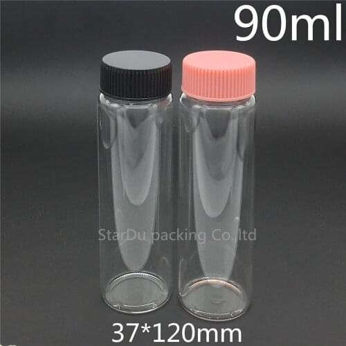 Free shipping 10pcs/lot 37*120mm 90ml screw neck glass bottle with Plastic cap for vinegar or alcohol,carft/storage candy bottle