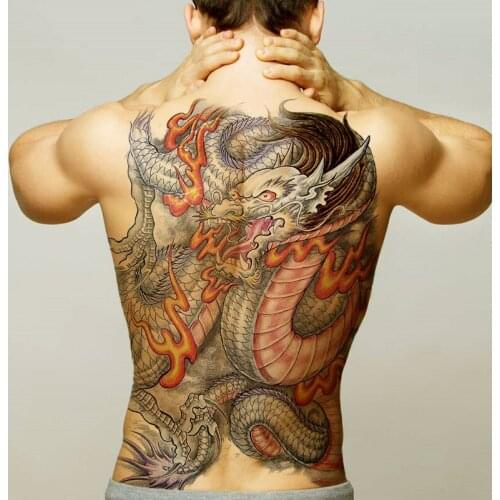 Large Tattoo Dragon Owl Skkull Clock Waterproof Temporary Tattoo Sticker Chinese Men Full Back Chest Tattoo and Body Art Boys