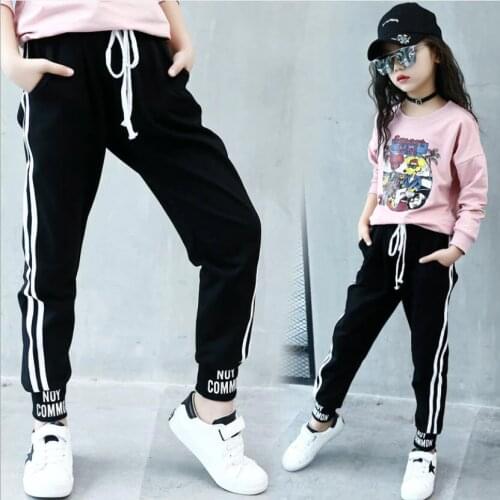 Girls trousers kids autumn spring full length sport pants children outwear 4-13Y kids active cotton trousers for school trousers