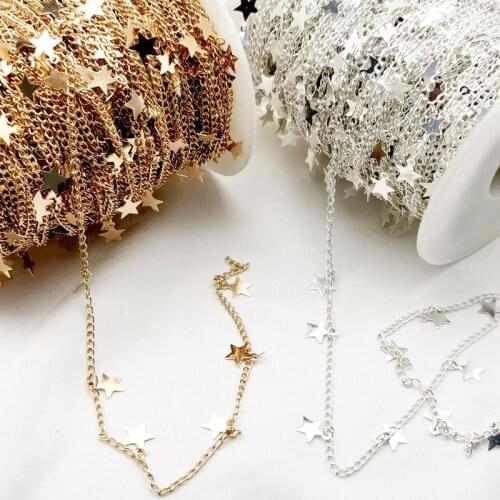 1Meter 7mm Star Chain Silver Necklace KC Gold Chain Metal Copper Chains for Bracelet Jewelry Making Components Craft DIY