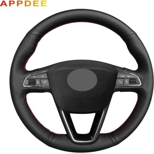 Black Artificial Leather Car Steering Wheel Cover For Seat Leon 5F Mk3 2013-2019 Ibiza 6J Tarraco Arona Ateca