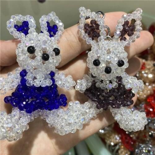 Pure hand woven cute Beautiful rabbit key chain bag hanging accessories shining Christmas gift