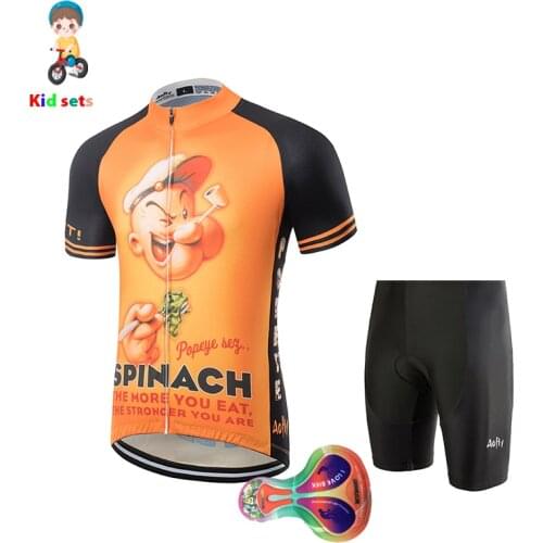 Aofly kid short sleeved cycling jersey sets 2020 boys girls pants Orange Cute Popeye Sailor Childrens Balance MTB bike clothing