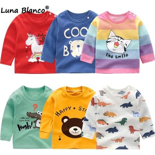Unisex 6M-5T Autumn Winter Cotton T shirt Cartoon Short Sleeve Baby Boys Girls Tees Kids Children Casual Clothing O-Neck Clothes