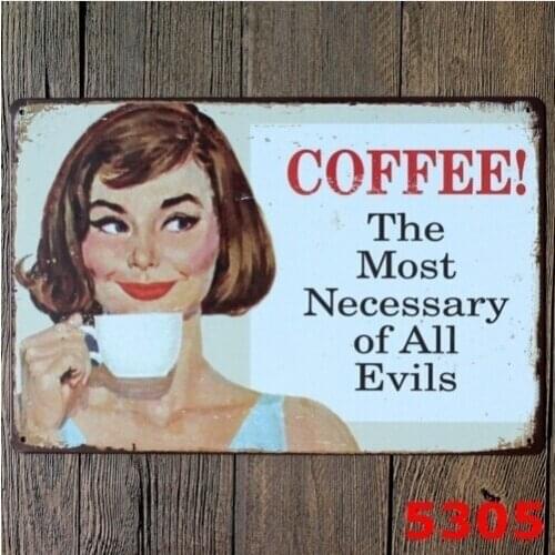 Coffee! Most Necessary of All Evils Pin Up Girl Tin Sign Wall Decor Cafe Display 20x30CM