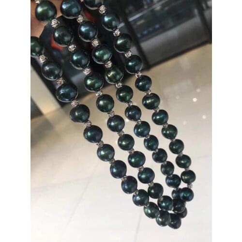 Round 9-10mm Nature Fresh Water Dyed Green Black Pearls Pendants Necklaces for Women Fine Birthday Presents