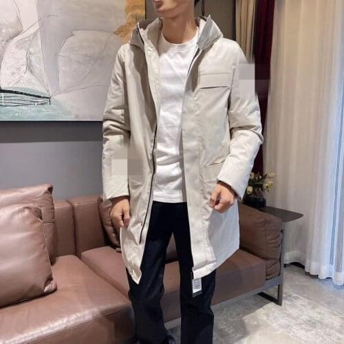 Winter new outdoor mid-length red label hooded down jacket warm and windproof all-match casual male large size jacket