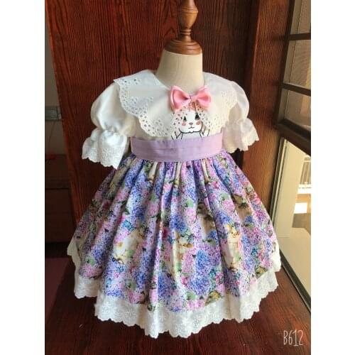 Baby Girl Summer Purple Floral Rabbit Turkish Spanish Vittage Lolita Ball Gown Princess Dress for Birthday Eid Holiday