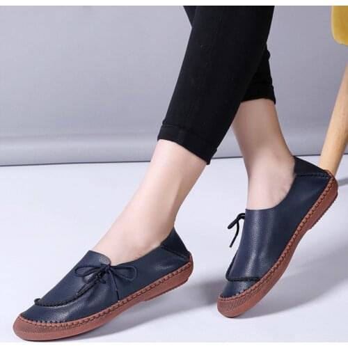 Women Shoes Genuine Leather Women Flats Slip On Loafers Boat Shoes Mother Shoes Soft Moccasins Comfort Flats Shoes Big Size 45