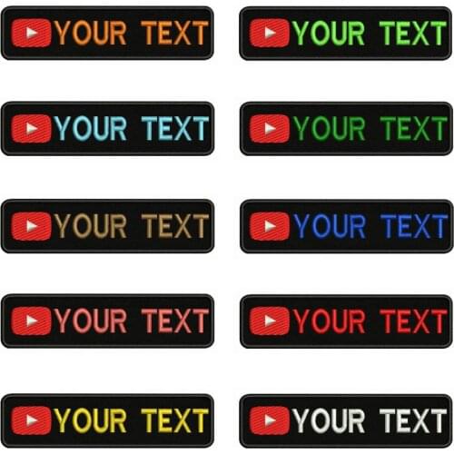 YouTube Logo 10X2.5cm Embroidery Custom Name Text Patch Stripes badge Iron On Or Velcro Backing Patches For Clothes Backpack Hat