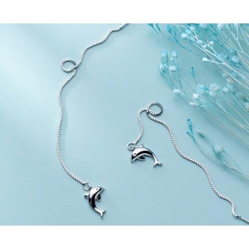 MloveAcc Cute Dolphin Ear Line Drop Earrings for Women 925 Sterling Silver Jewelry
